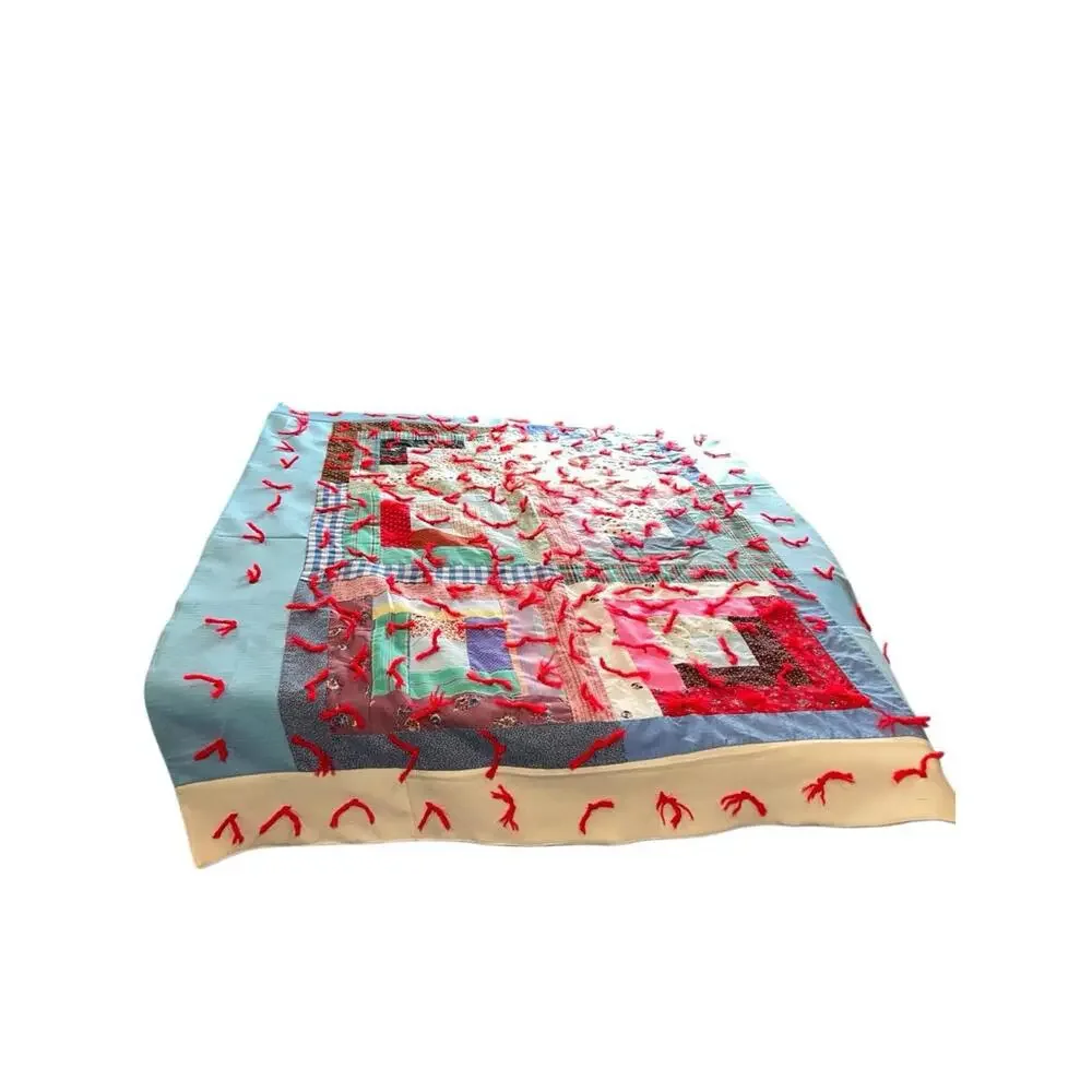 Vintage Handmade Patchwork‎ Tied Multicolor 42x32 Cottagecore Quilt Throw